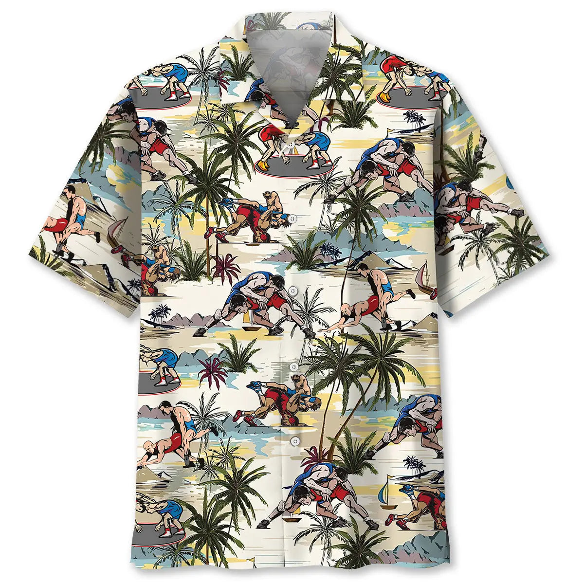 Summer Desert Palm Tree Wrestling Hawaiian Shirt For Summer Vacation, Beach Travel, And Casual Wear