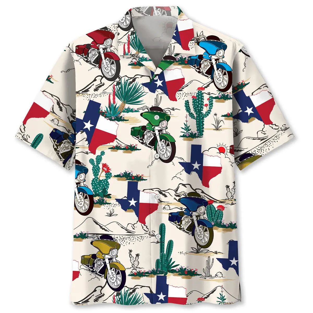 Desert Texas Motorcycle Hawaiian Shirt For Resort Holiday, Island Getaway, And Thoughtful Gifting