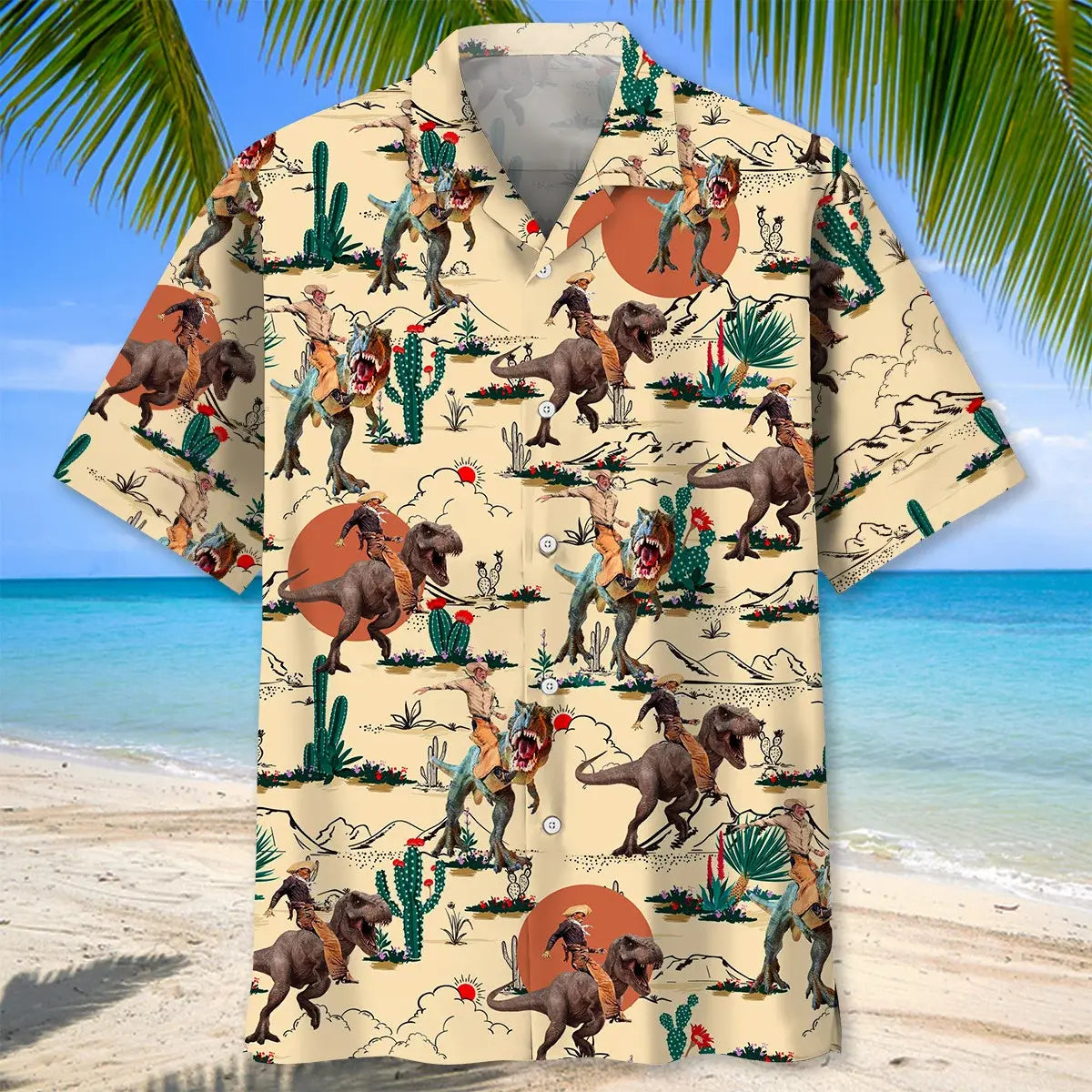 Dinosaur Desert Hawaiian Shirt For Tropical Holidays, Outdoor Gatherings, And Everyday Comfort