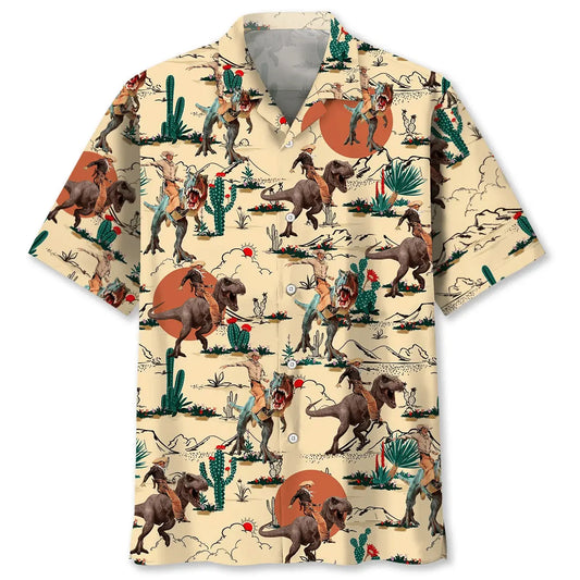 Dinosaur Desert Hawaiian Shirt For Tropical Holidays, Outdoor Gatherings, And Everyday Comfort