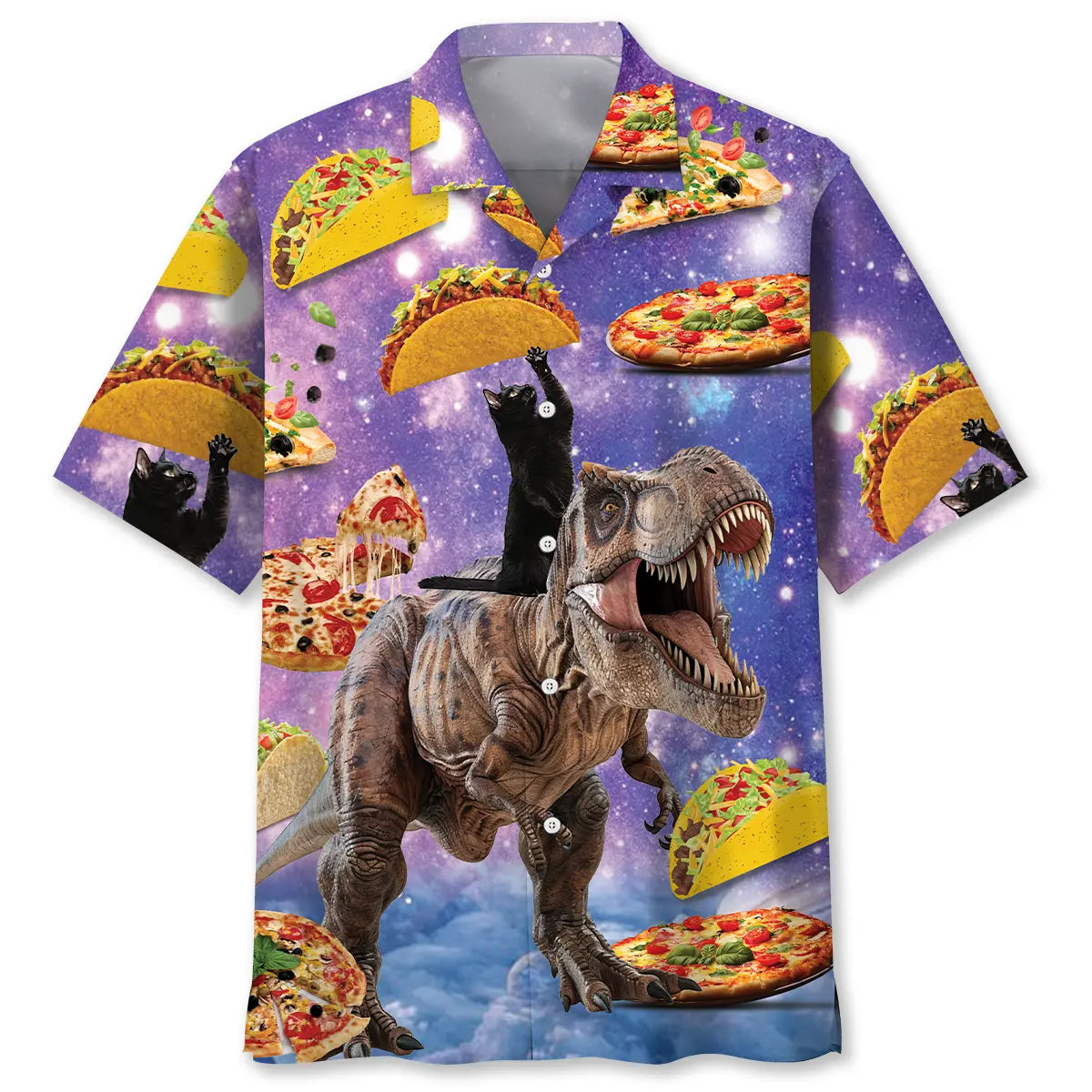 Dinosaur Pizza Cat Hawaiian Shirt For Weekend Escape, Beachside Event, And Coastal Casual Wear