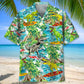 Dinosaur Surfing Hawaiian Shirt For Outdoor Adventures, Coastal Travel, And Comfortable Casual Style