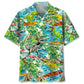 Dinosaur Surfing Hawaiian Shirt For Outdoor Adventures, Coastal Travel, And Comfortable Casual Style