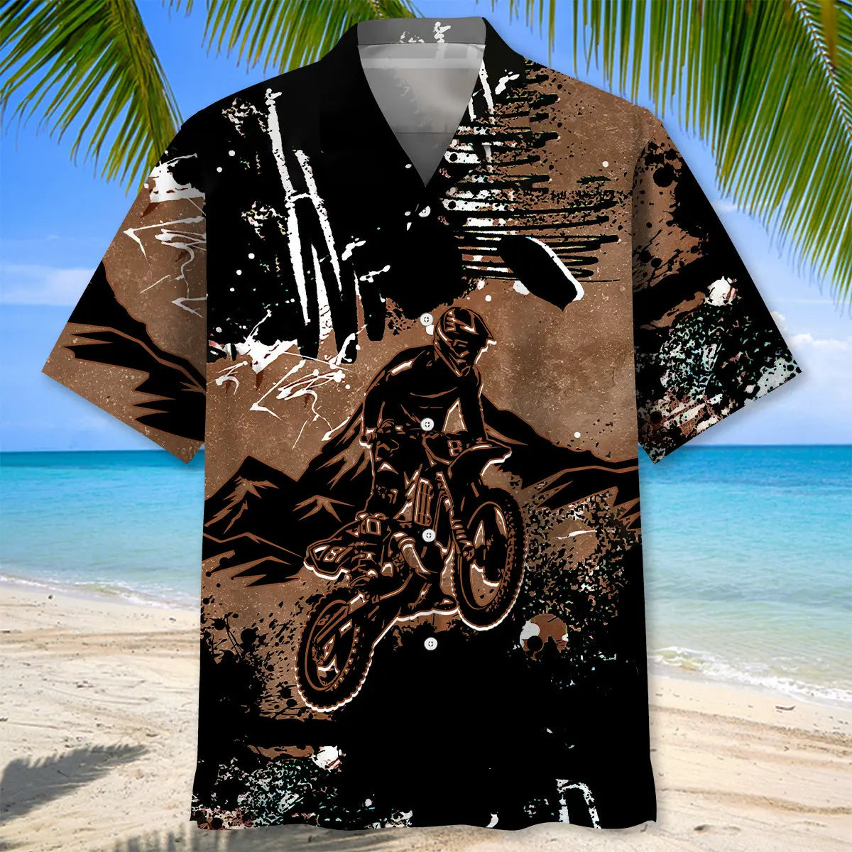 Dark Dirt Bike Mountain Hawaiian Shirt For Island Vacations, Resort Wear, And Relaxed Seasonal Style