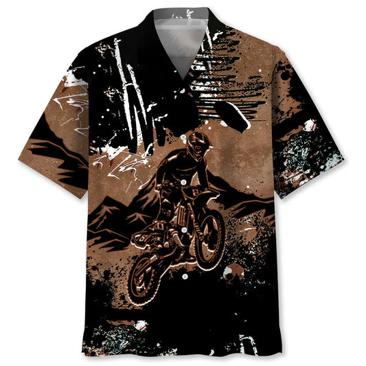 Dark Dirt Bike Mountain Hawaiian Shirt For Island Vacations, Resort Wear, And Relaxed Seasonal Style