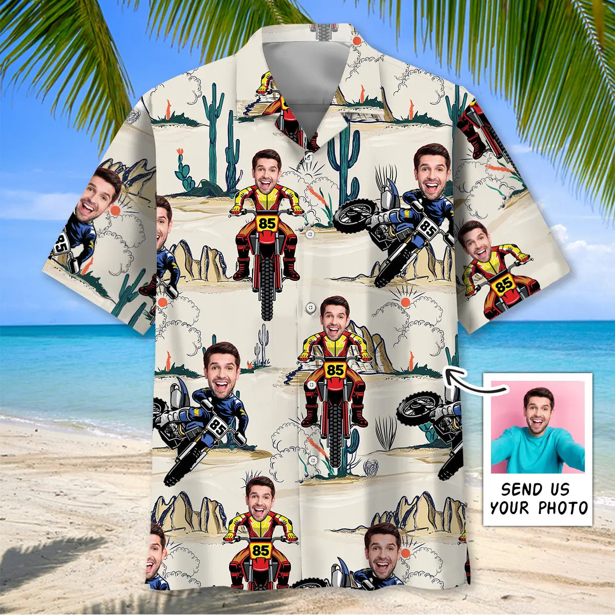 Dirt Bike Desert Personalized Photo Hawaiian Shirt For Beach Days, Summer Outings, And Thoughtful Gift Giving