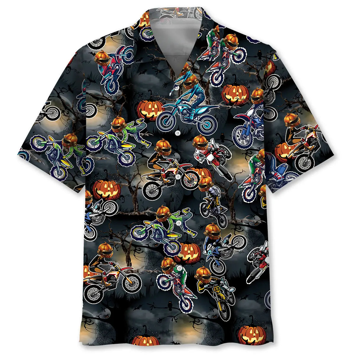 Halloween Dirt Bike Hawaiian Shirt For Resort Trips, Coastal Parties, And Warm Weather Style