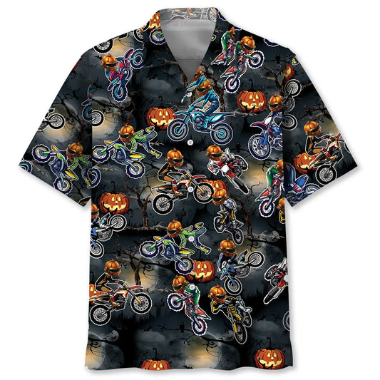 Halloween Dirt Bike Hawaiian Shirt For Resort Trips, Coastal Parties, And Warm Weather Style