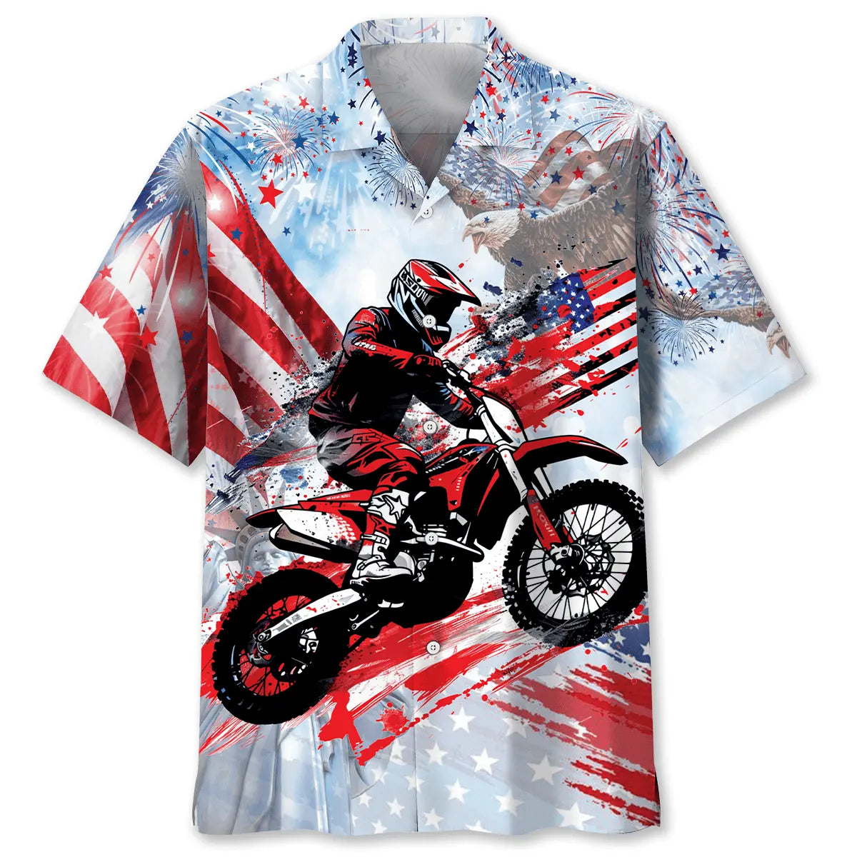 American Dirt Bike Hawaiian Shirt For Summer Vacation, Beach Travel, And Casual Wear