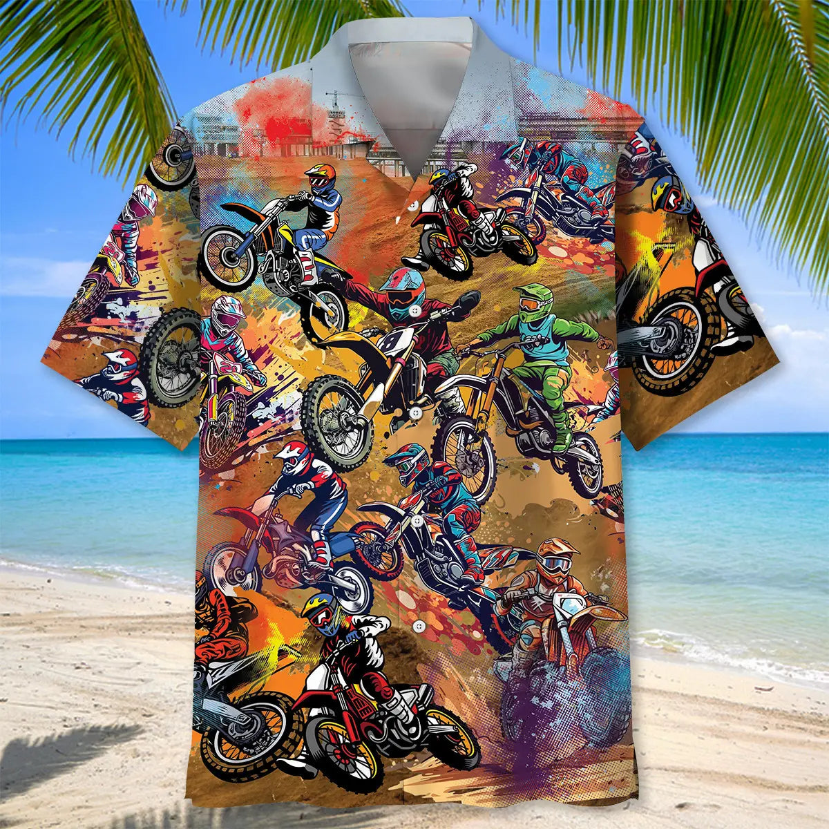 Vintage Creative Dirt Bike Hawaiian Shirt For Tropical Holidays, Outdoor Gatherings, And Everyday Comfort
