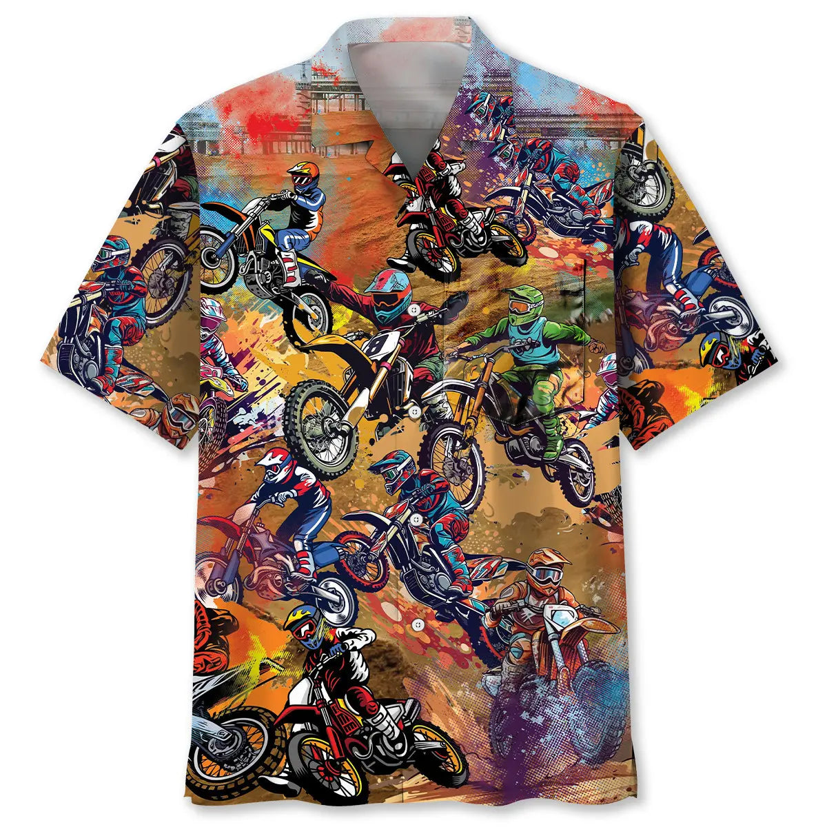 Dirt Bike Vintage Art Pocket Hawaiian Shirt For Weekend Escape And Relaxed Summer Style
