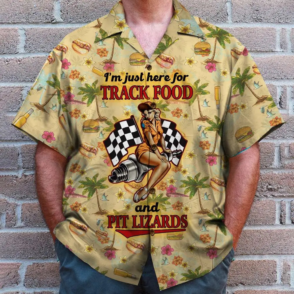 Island Summer Dirt Track Racing Food Pit Lizards Aloha Hawaiian Shirt For Summer Vacation, Beach Travel, And Casual Wear