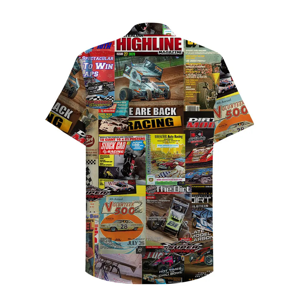 Island Dirt Track Racing Magazine Aloha Hawaiian Shirt For Summer Vacation, Beach Travel, And Casual Wear
