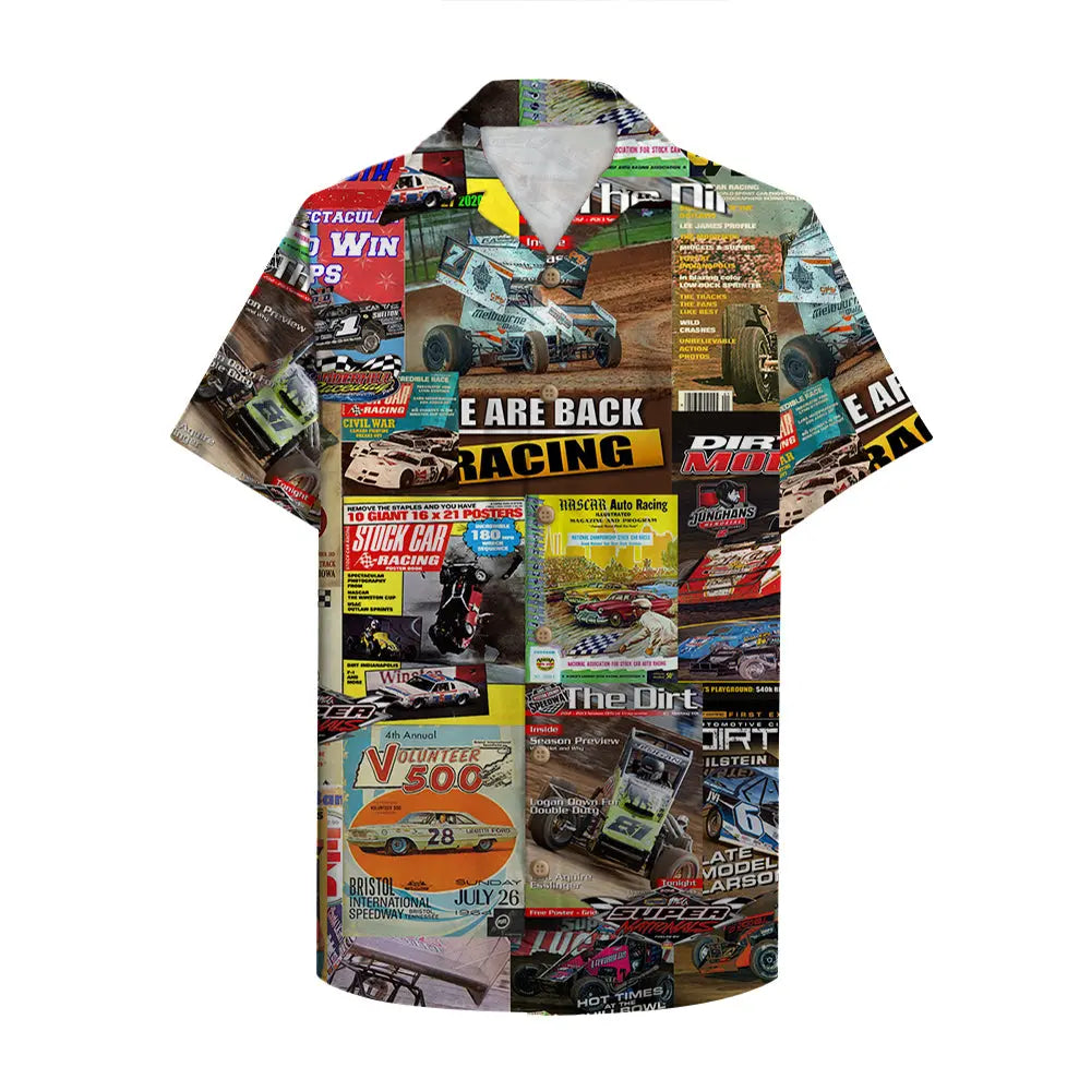 Island Dirt Track Racing Magazine Aloha Hawaiian Shirt For Summer Vacation, Beach Travel, And Casual Wear