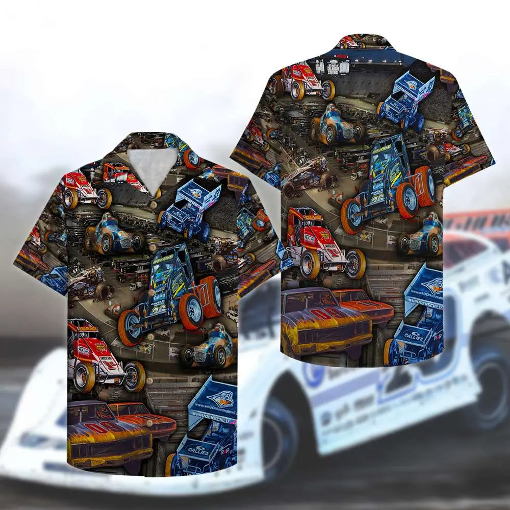 Island Summer Dirt Track Racing Aloha Hawaiian Shirt For Coastal Travel, Casual Events, And Comfortable Summer Wear