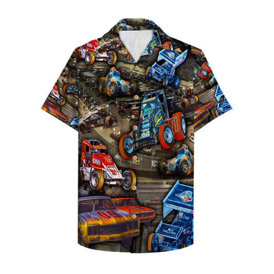 Island Summer Dirt Track Racing Aloha Hawaiian Shirt For Coastal Travel, Casual Events, And Comfortable Summer Wear