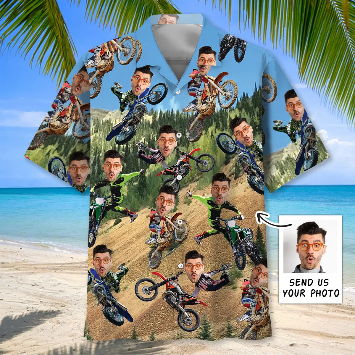 Dirt Trails Personalized Photo Face Hawaiian Shirt For Coastal Travel, Casual Events, And Comfortable Summer Wear