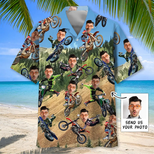 Dirt Trails Personalized Photo Face Hawaiian Shirt For Coastal Travel, Casual Events, And Comfortable Summer Wear