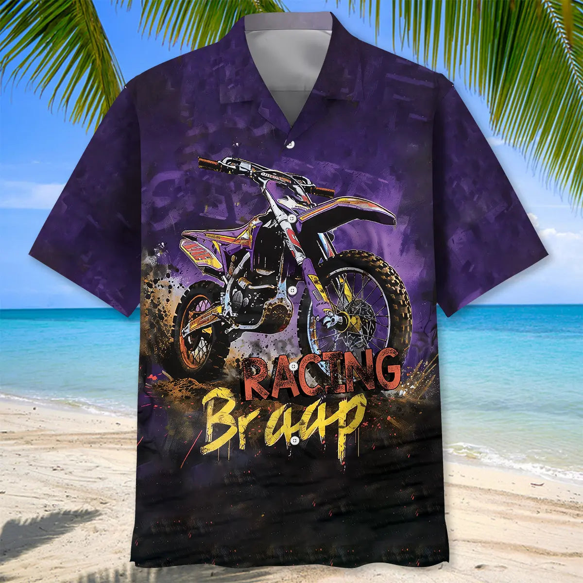 Dirt Bike Braap Racing Purple Drawing Hawaiian Shirt For Tropical Retreat, Seasonal Celebration, And Vacation Style