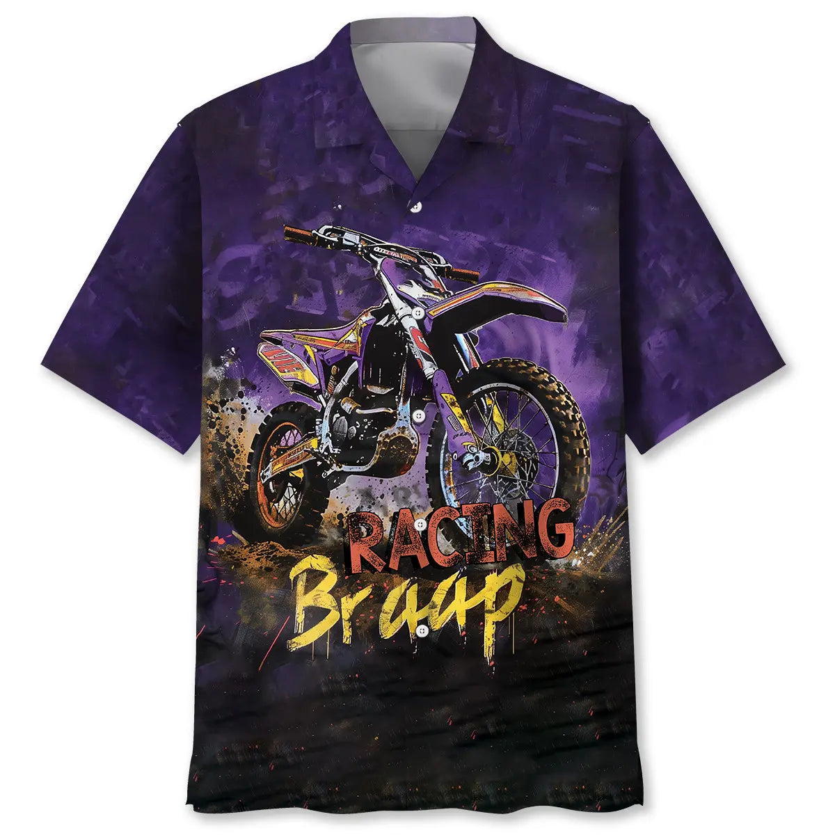 Dirt Bike Braap Racing Purple Drawing Hawaiian Shirt For Resort Escape, Poolside Gathering, And Memorable Gifting