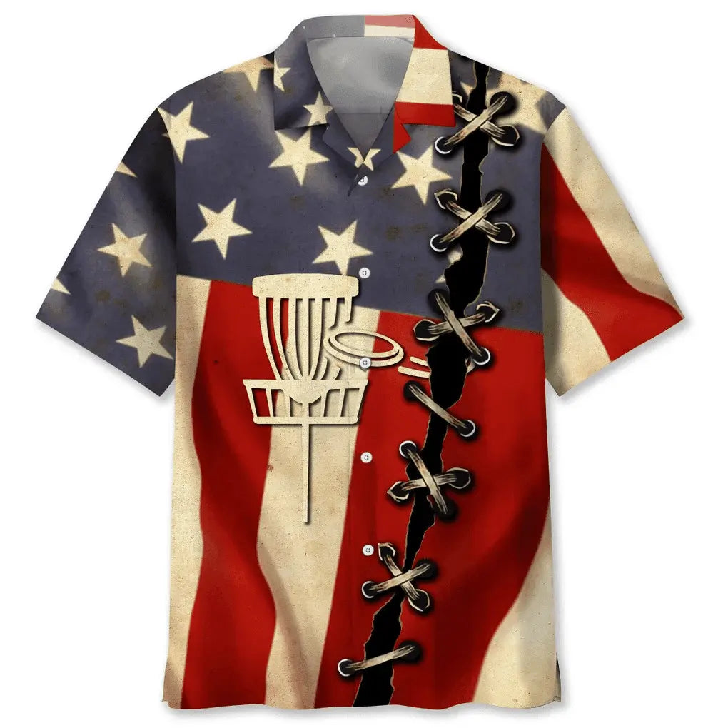 American Disc Golf Flag Hawaiian Shirt For Summer Celebrations, Resort Days, And Relaxed Everyday Wear
