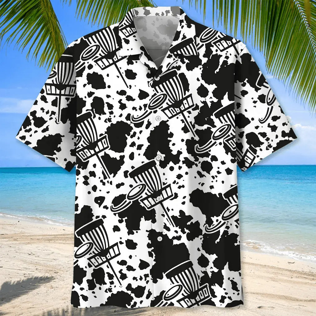 Disc Golf Black Hawaiian Shirt For Island Vacations, Resort Wear, And Relaxed Seasonal Style