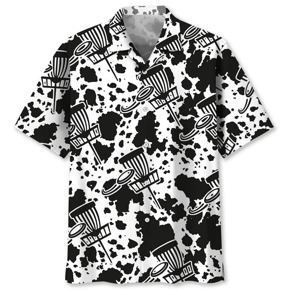 Disc Golf Black Hawaiian Shirt For Island Vacations, Resort Wear, And Relaxed Seasonal Style