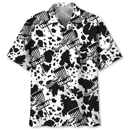 Disc Golf Black Hawaiian Shirt For Island Vacations, Resort Wear, And Relaxed Seasonal Style
