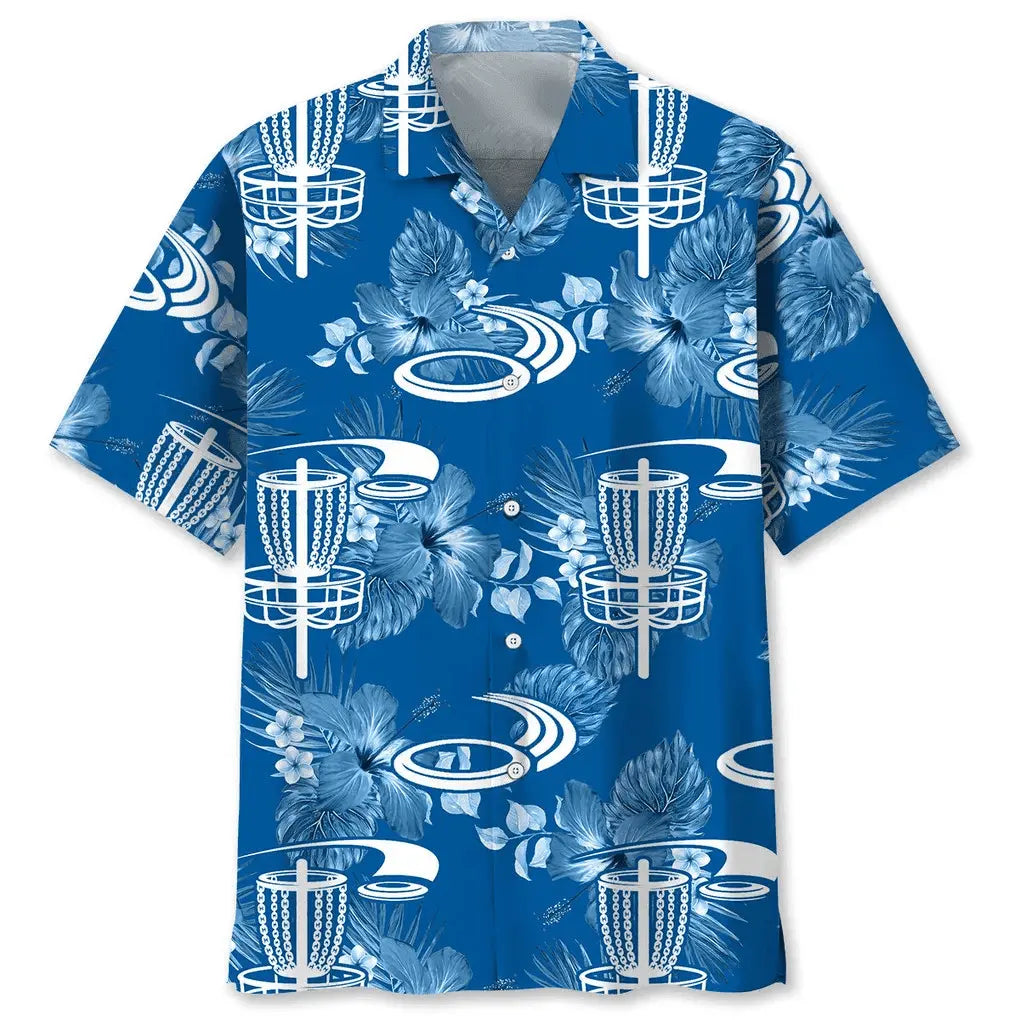 Disc Golf Blue Hawaiian Shirt For Summer Vacation, Beach Travel, And Casual Wear