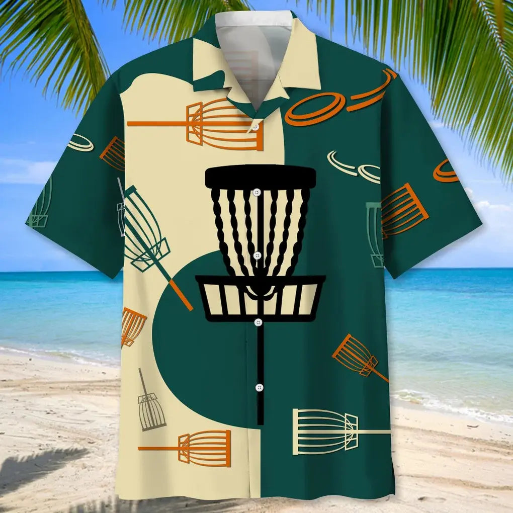 Colorful Disc Golf Map Hawaiian Shirt For Summer Vacation, Beach Travel, And Casual Wear