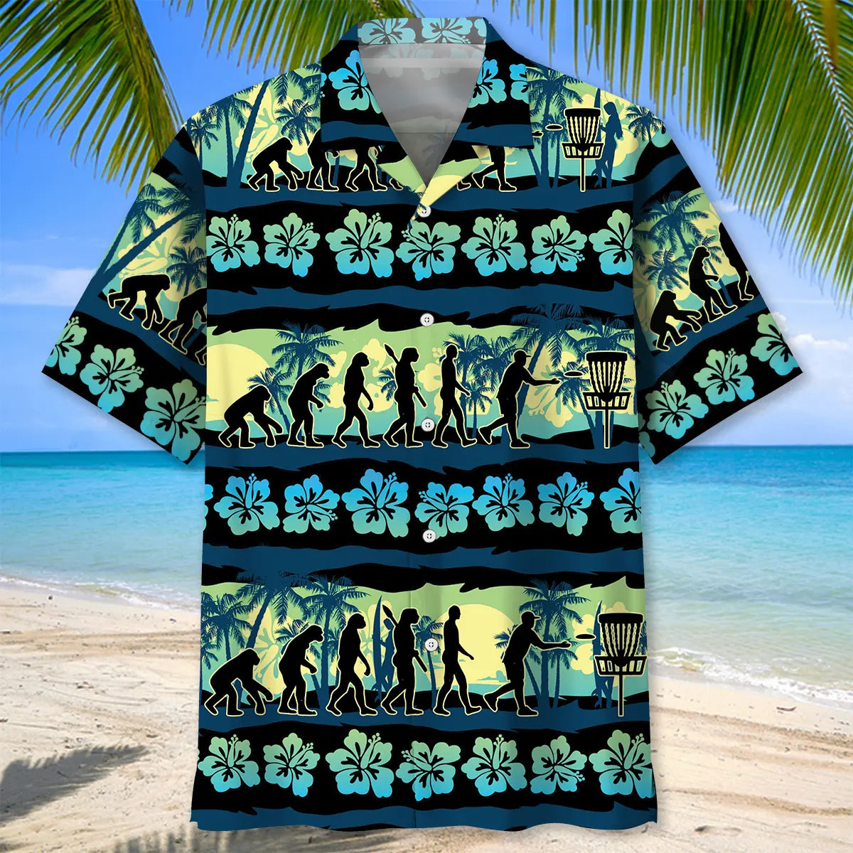 Disc Golf Evolution Hawaiian Shirt For Summer Vacation, Beach Travel, And Casual Wear