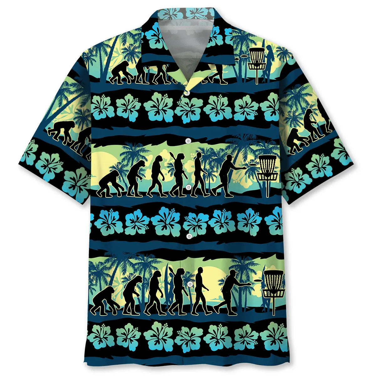 Disc Golf Evolution Hawaiian Shirt For Summer Vacation, Beach Travel, And Casual Wear