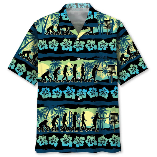 Disc Golf Evolution Hawaiian Shirt For Summer Vacation, Beach Travel, And Casual Wear