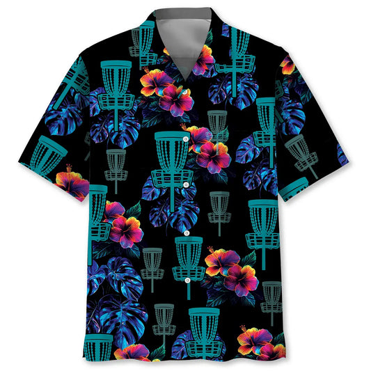Floral Disc Golf Hibiscus Hawaiian Shirt For Outdoor Adventures, Coastal Travel, And Comfortable Casual Style
