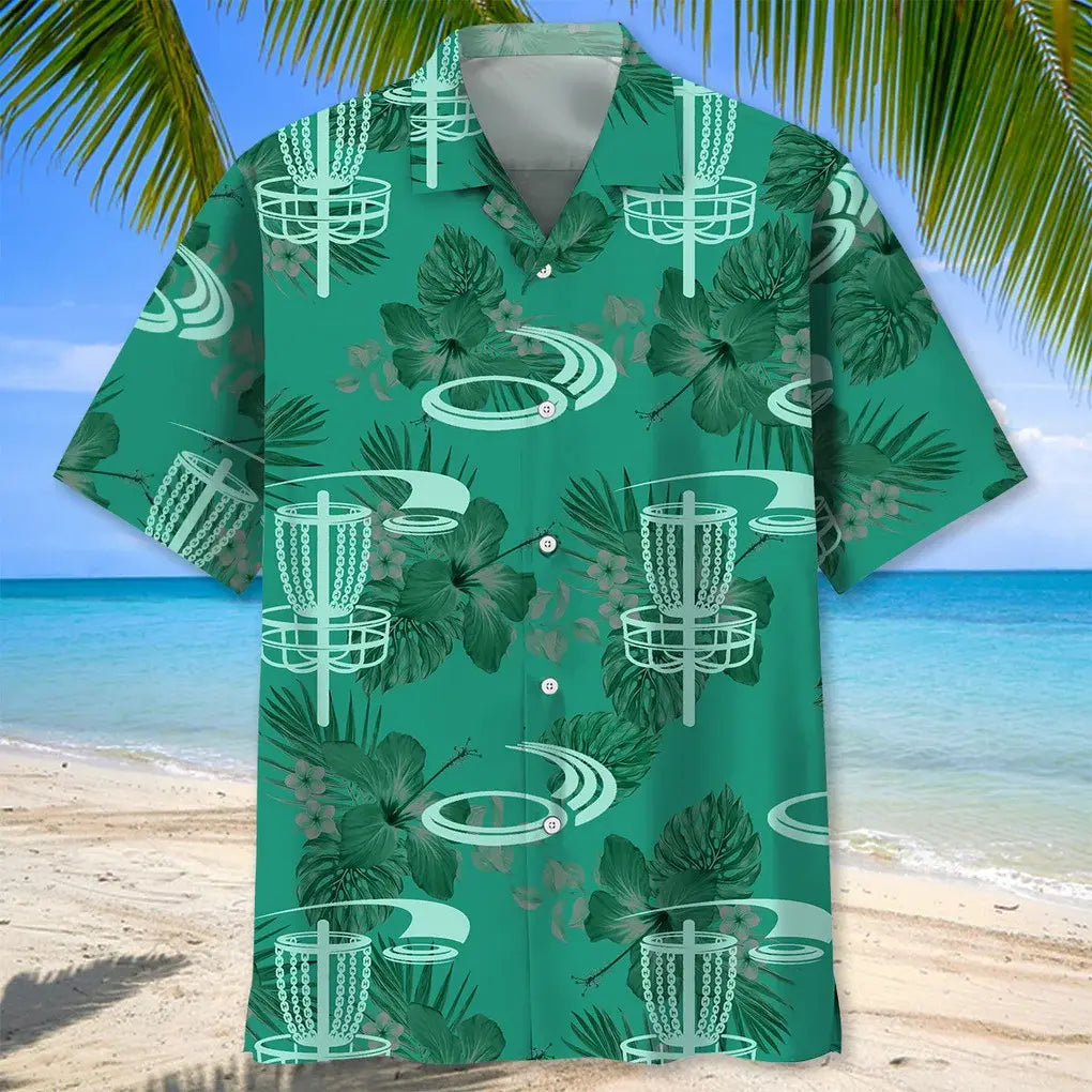 Disc Golf Kelly Green Hawaiian Shirt For Beach Days, Summer Outings, And Thoughtful Gift Giving
