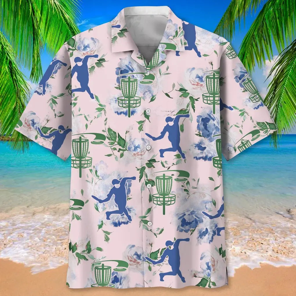 Floral Disc Golf Pink Hawaiian Shirt For Tropical Holidays, Outdoor Gatherings, And Everyday Comfort