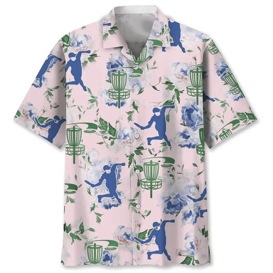 Floral Disc Golf Pink Hawaiian Shirt For Tropical Holidays, Outdoor Gatherings, And Everyday Comfort