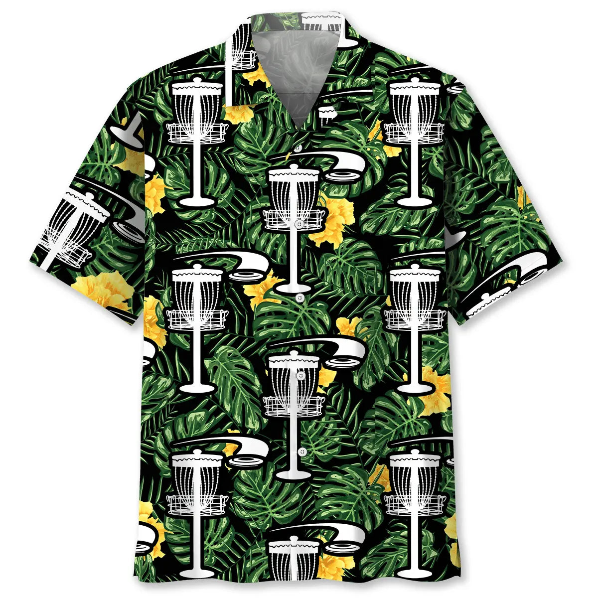 Tropical Disc Golf Green Hawaiian Shirt For Tropical Holidays, Outdoor Gatherings, And Everyday Comfort