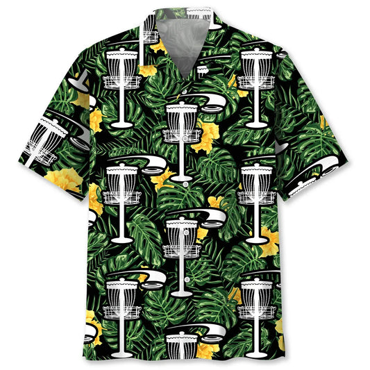 Tropical Disc Golf Green Hawaiian Shirt For Tropical Holidays, Outdoor Gatherings, And Everyday Comfort
