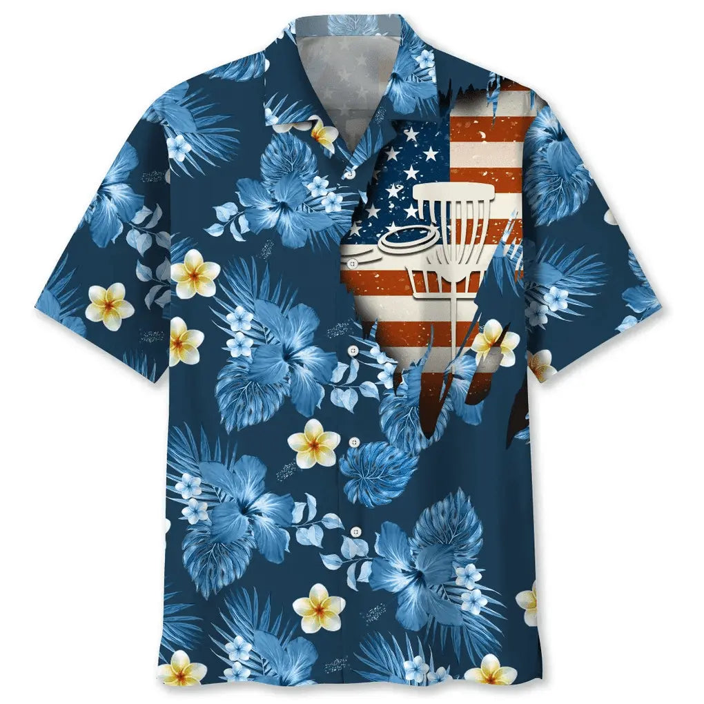 American Tropical Disc Golf Blue Hawaiian Shirt For Holiday Gatherings, Coastal Trips, And Proud Seasonal Style