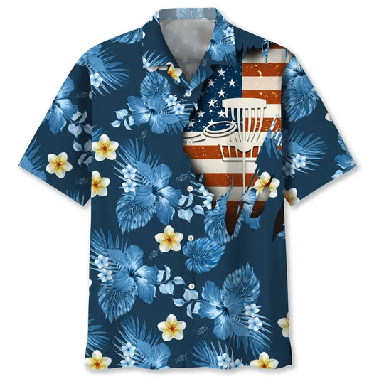 American Tropical Disc Golf Blue Hawaiian Shirt For Holiday Gatherings, Coastal Trips, And Proud Seasonal Style