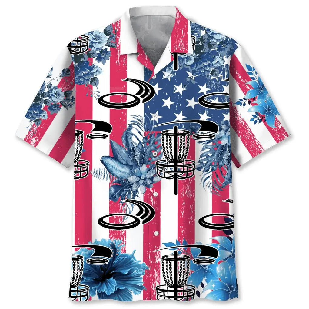 American Disc Golf Nature Hawaiian Shirt For Summer Vacation, Beach Travel, And Casual Wear