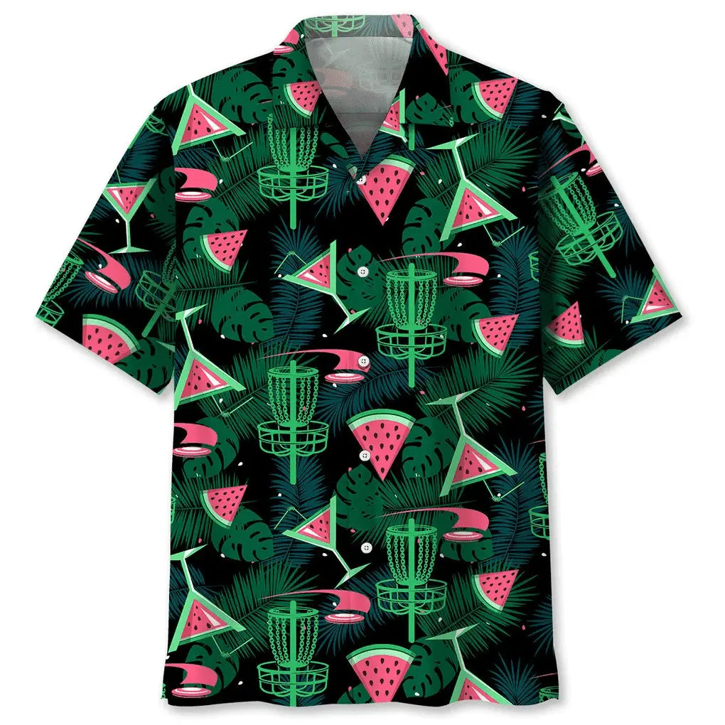 Disc Golf Watermelon Hawaiian Shirt For Coastal Travel, Casual Events, And Comfortable Summer Wear