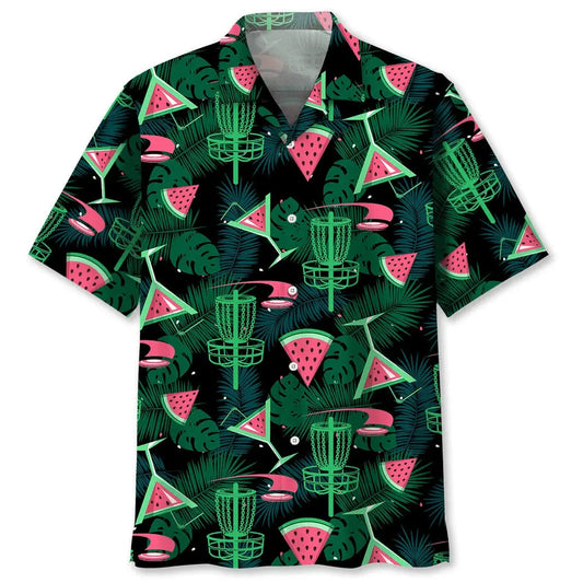 Disc Golf Watermelon Hawaiian Shirt For Coastal Travel, Casual Events, And Comfortable Summer Wear