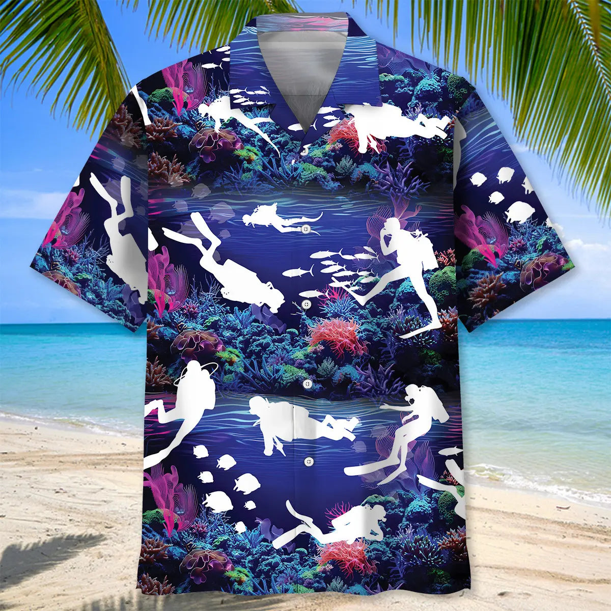 Neon Diving Coral Ocean Hawaiian Shirt For Sports Fans, Summer Outings, And Relaxed Vacation Wear