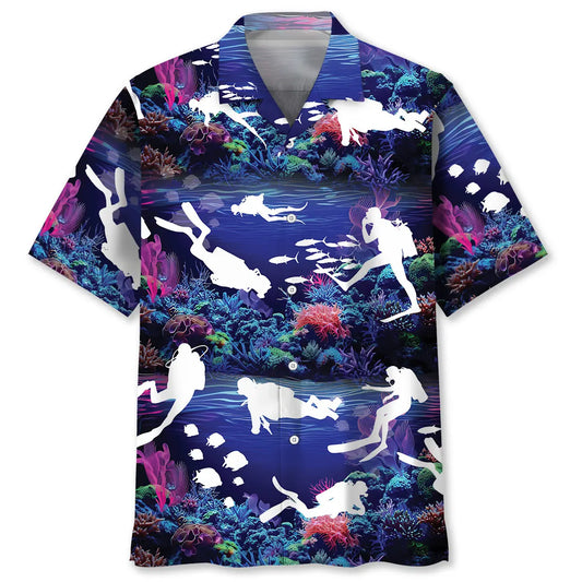 Neon Diving Coral Ocean Hawaiian Shirt For Sports Fans, Summer Outings, And Relaxed Vacation Wear