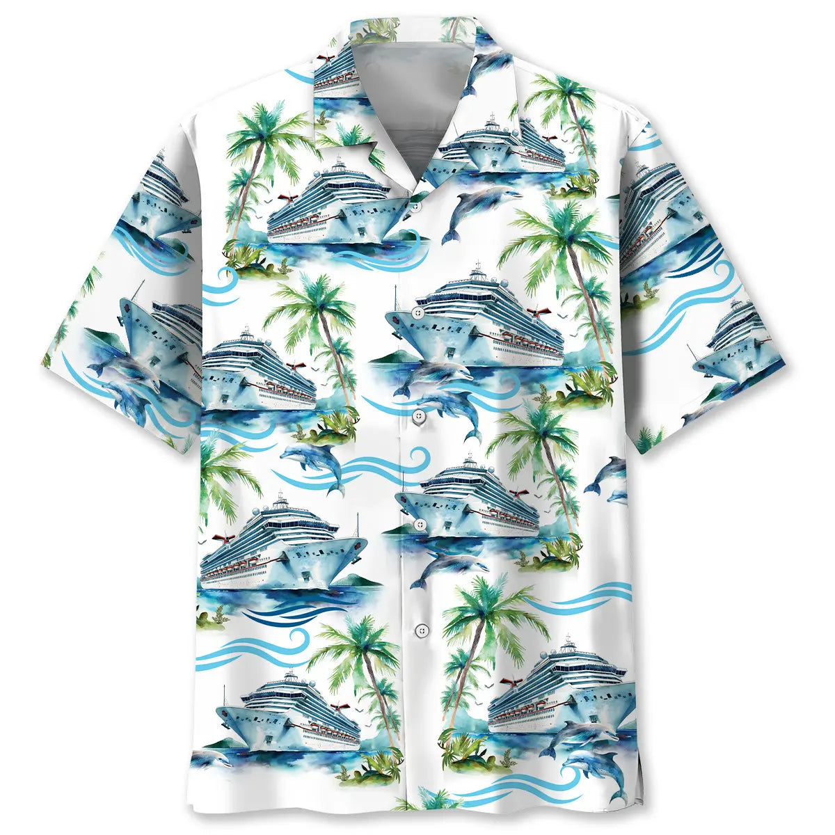 Vintage Dolphin Cruise Ship Hawaiian Shirt For Resort Trips, Coastal Parties, And Warm Weather Style