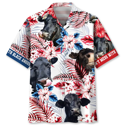 Black Angus Cattle Humor Hawaiian Shirt For Summer Vacation, Beach Travel, And Casual Wear