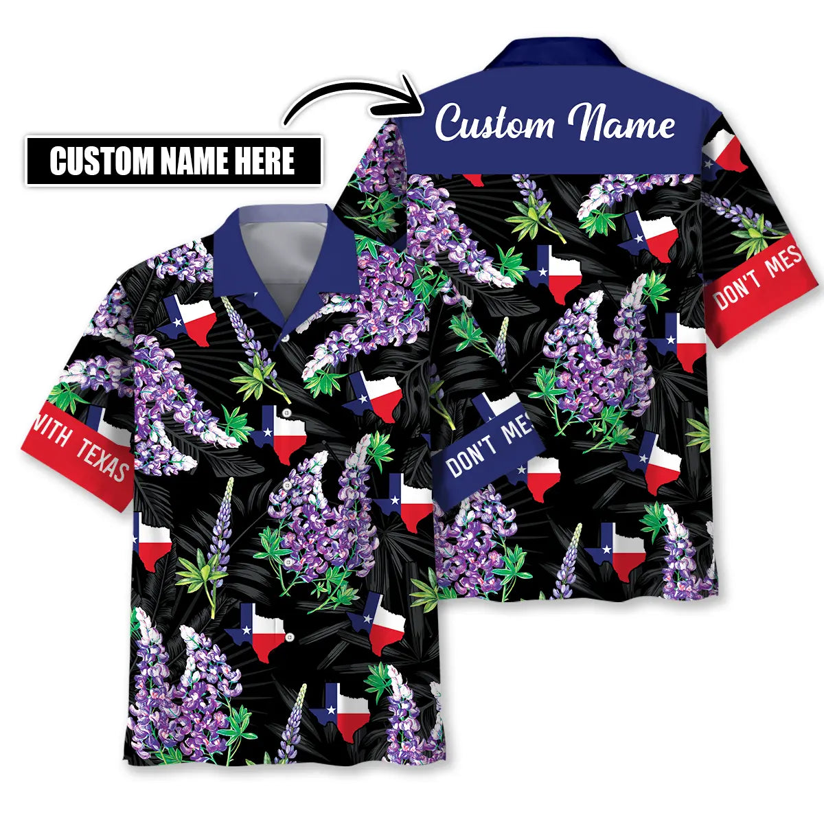 Texas Lone Star Custom Name Hawaiian Shirt For Tropical Holiday, Warm Weather Outing, And Travel Ready Style