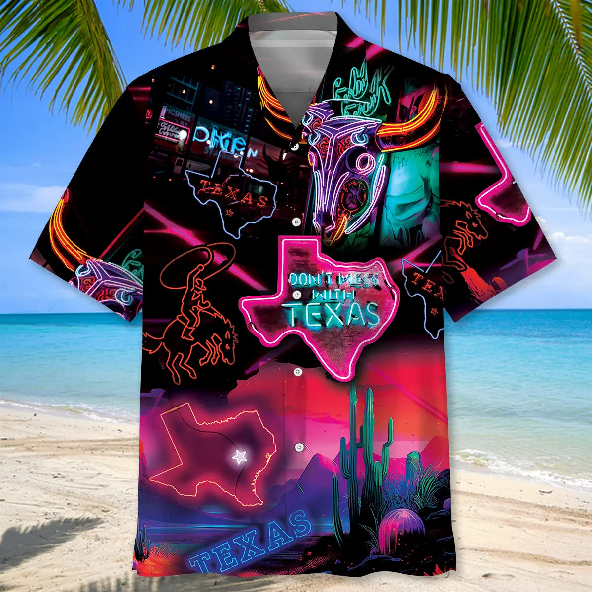 Neon Texas Pride Hawaiian Shirt For Coastal Travel, Casual Events, And Comfortable Summer Wear